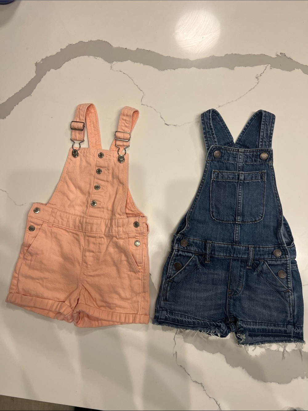 H&M girls  Peach Short Overalls - Comfortable Cotton Romper, Blue Gap overall.